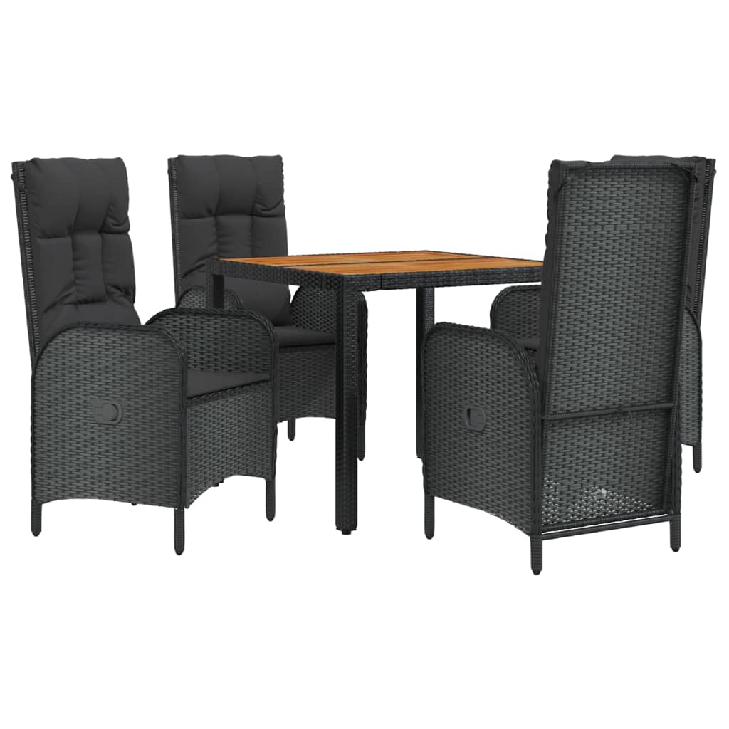 vidaXL 5-delige Tuinset met kussens poly rattan zwart afbeelding