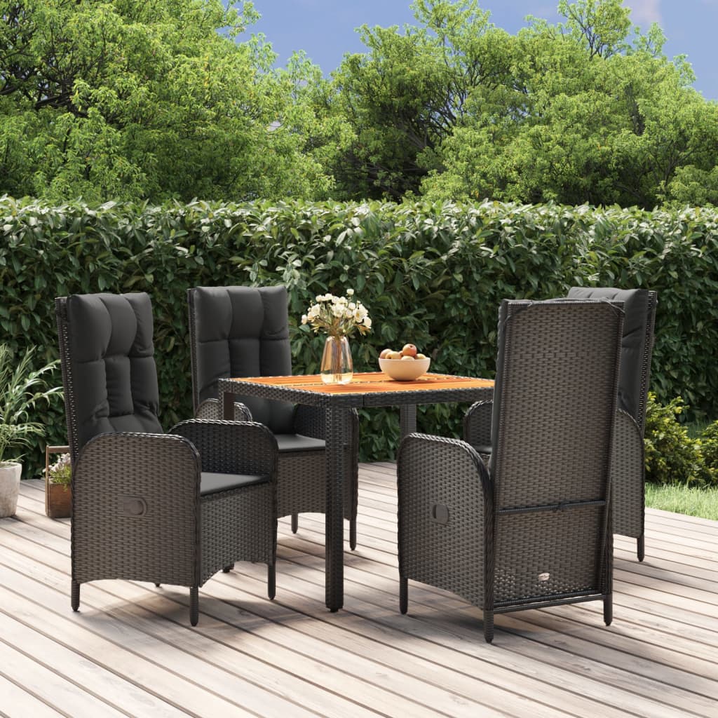 vidaXL 5-tlg. Garten-Essgruppe mit Kissen Schwarz Poly Rattan