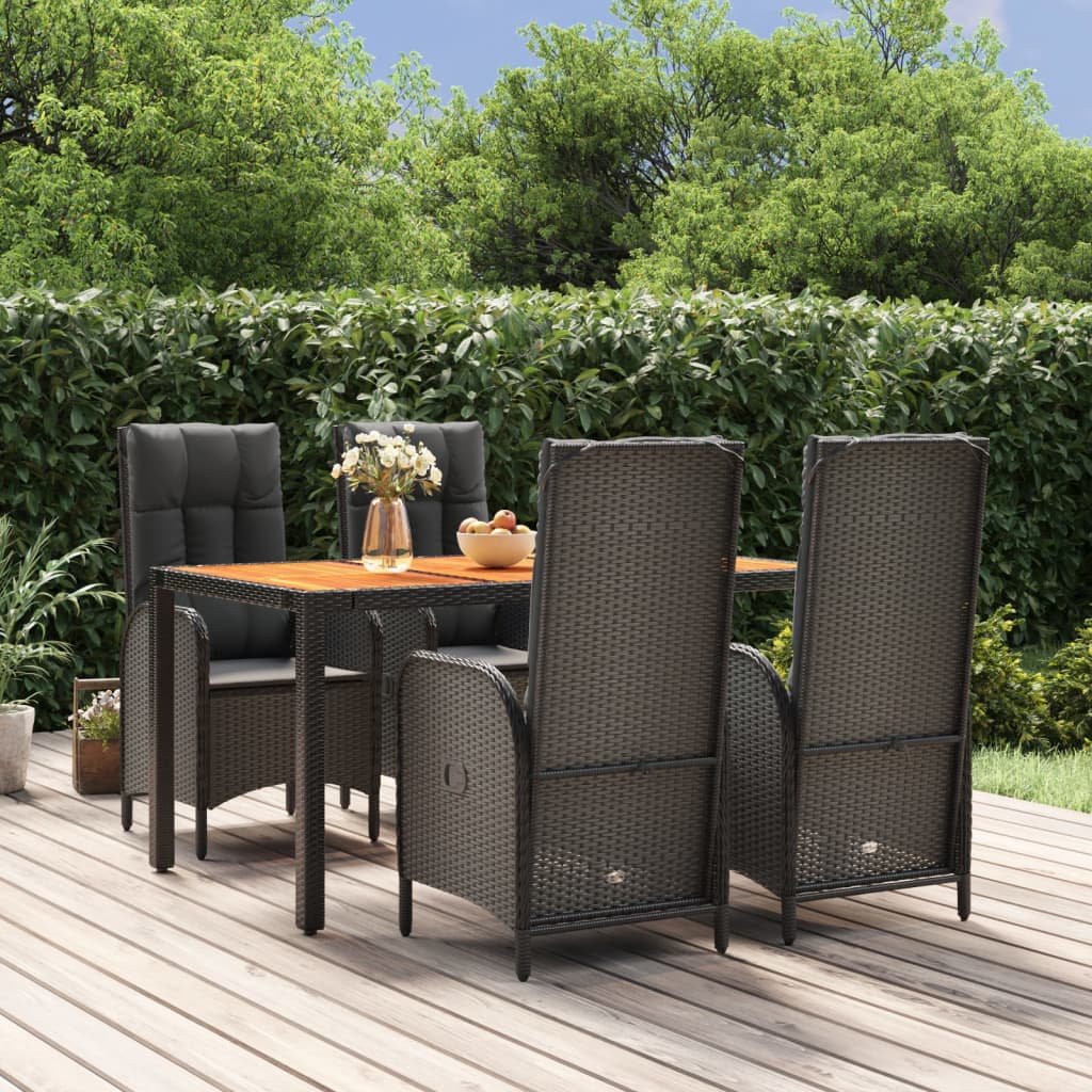 vida XL 5-tlg. Garten-Essgruppe mit Kissen Schwarz Poly Rattan