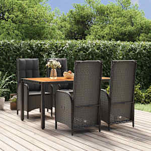 Vrtna jedilna garnitura 5-delna z blazinami črn poli ratan