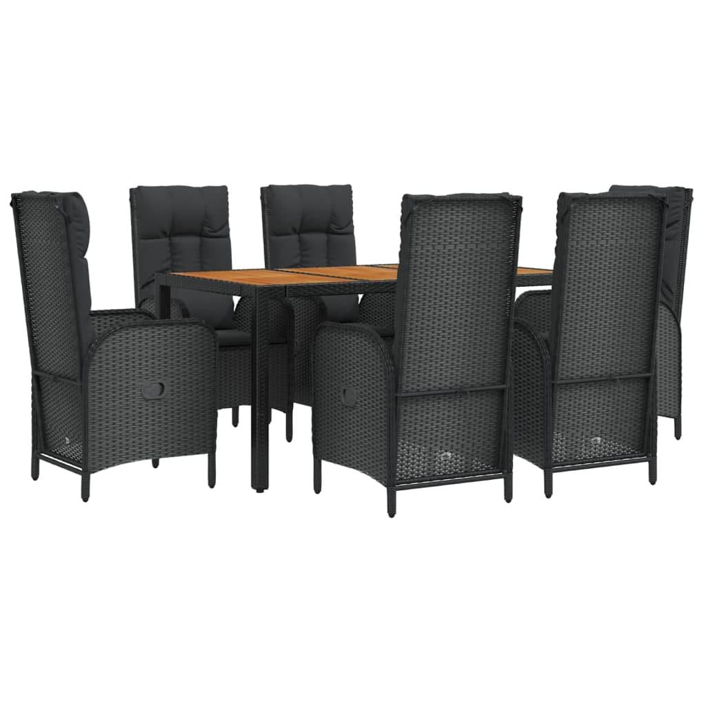 vidaXL 7-delige Tuinset met kussens poly rattan zwart afbeelding