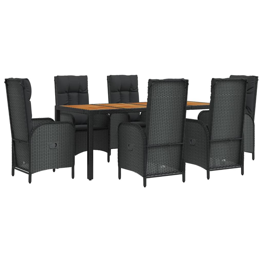 vidaXL 7-delige Tuinset met kussens poly rattan zwart afbeelding