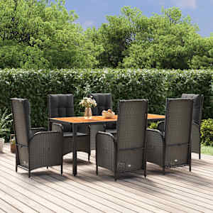 Vrtna jedilna garnitura 7-delna z blazinami črna poli ratan