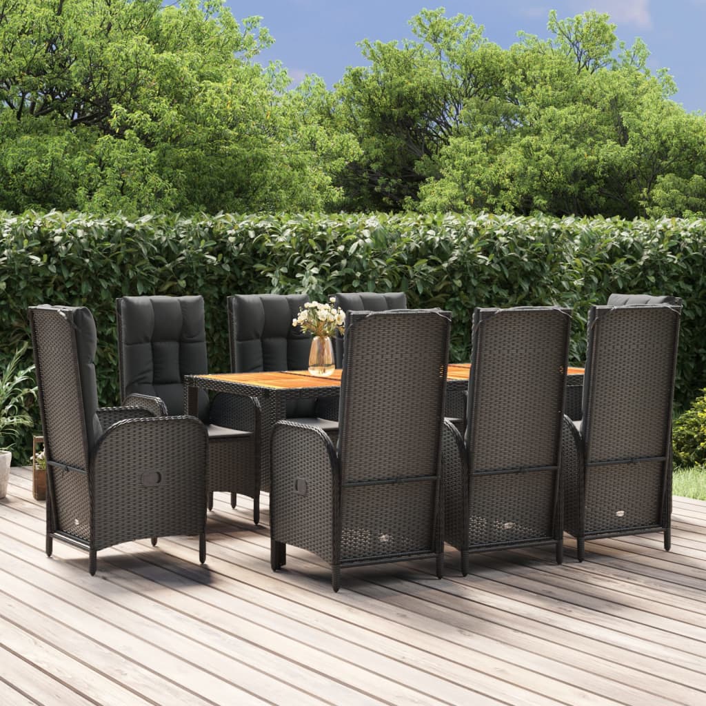 vidaXL 9-tlg. Garten-Essgruppe mit Kissen Schwarz Poly Rattan