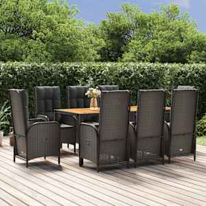 Vrtna jedilna garnitura 9-delna z blazinami črn poli ratan