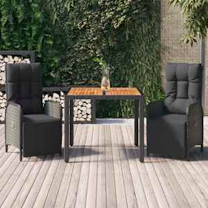 Vrtna jedilna garnitura 3-delna z blazinami črn poli ratan