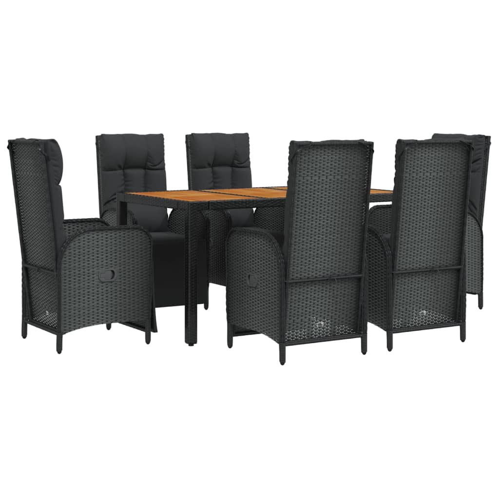 Thumbnail - vidaXL 7-tlg. Garten-Essgruppe mit Kissen Schwarz Poly Rattan
