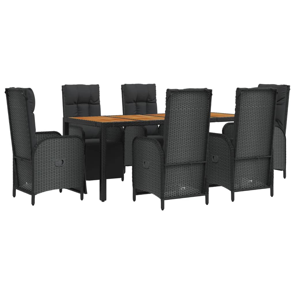 vidaXL 7-delige Tuinset met kussens poly rattan zwart afbeelding