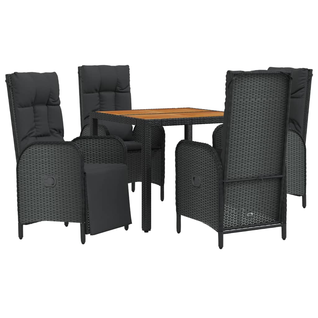 vidaXL 5-delige Tuinset met kussens poly rattan zwart afbeelding