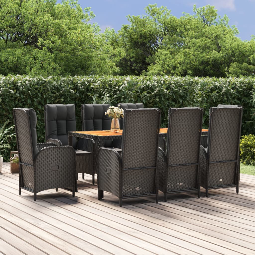 vidaXL 9-tlg. Garten-Essgruppe mit Kissen Schwarz Poly Rattan