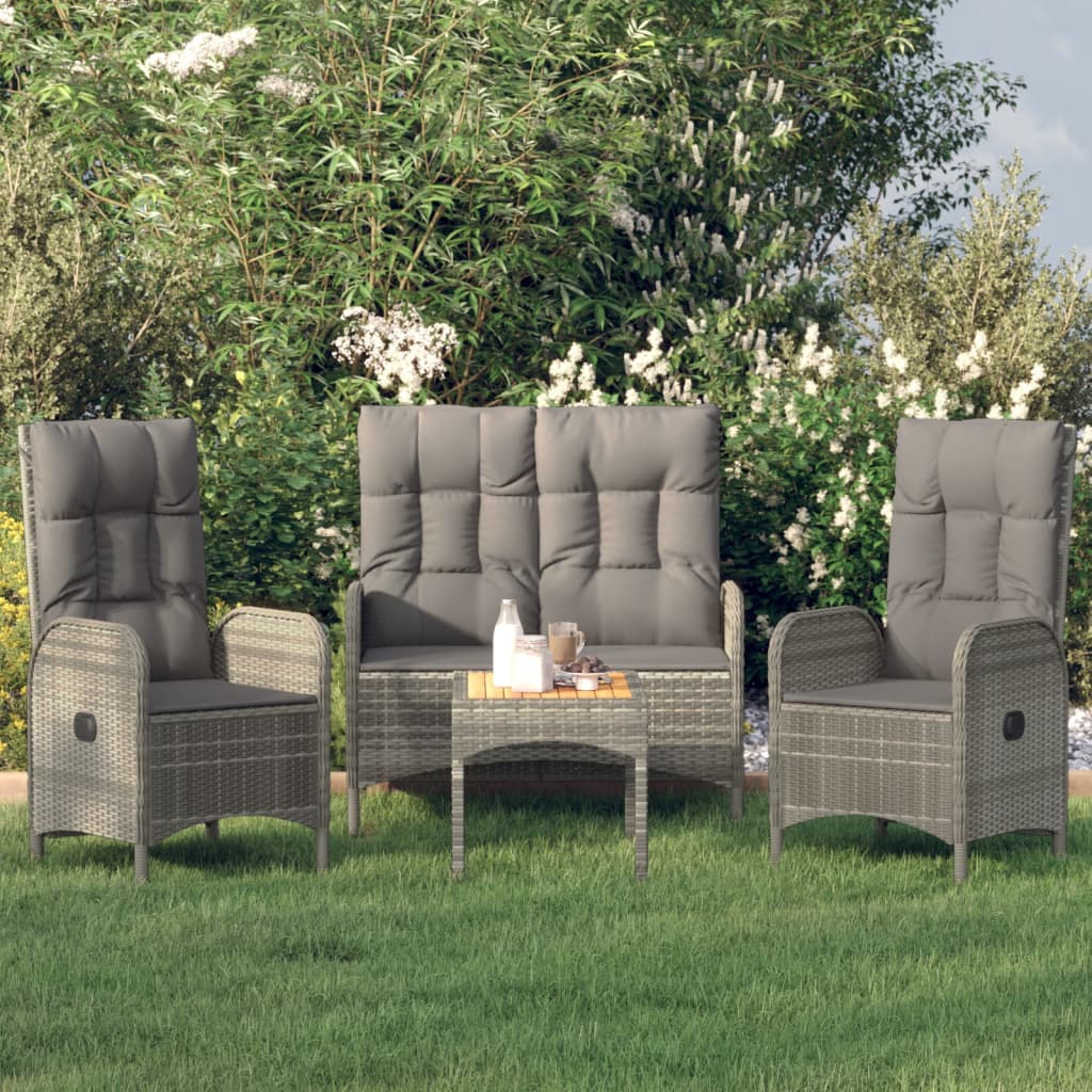 vidaXL 4-tlg. Garten-Essgruppe mit Kissen Grau Poly Rattan