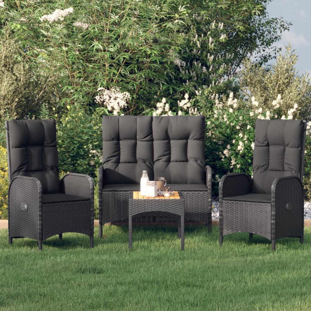 vidaXL 4-tlg. Garten-Essgruppe mit Kissen Schwarz Poly Rattan