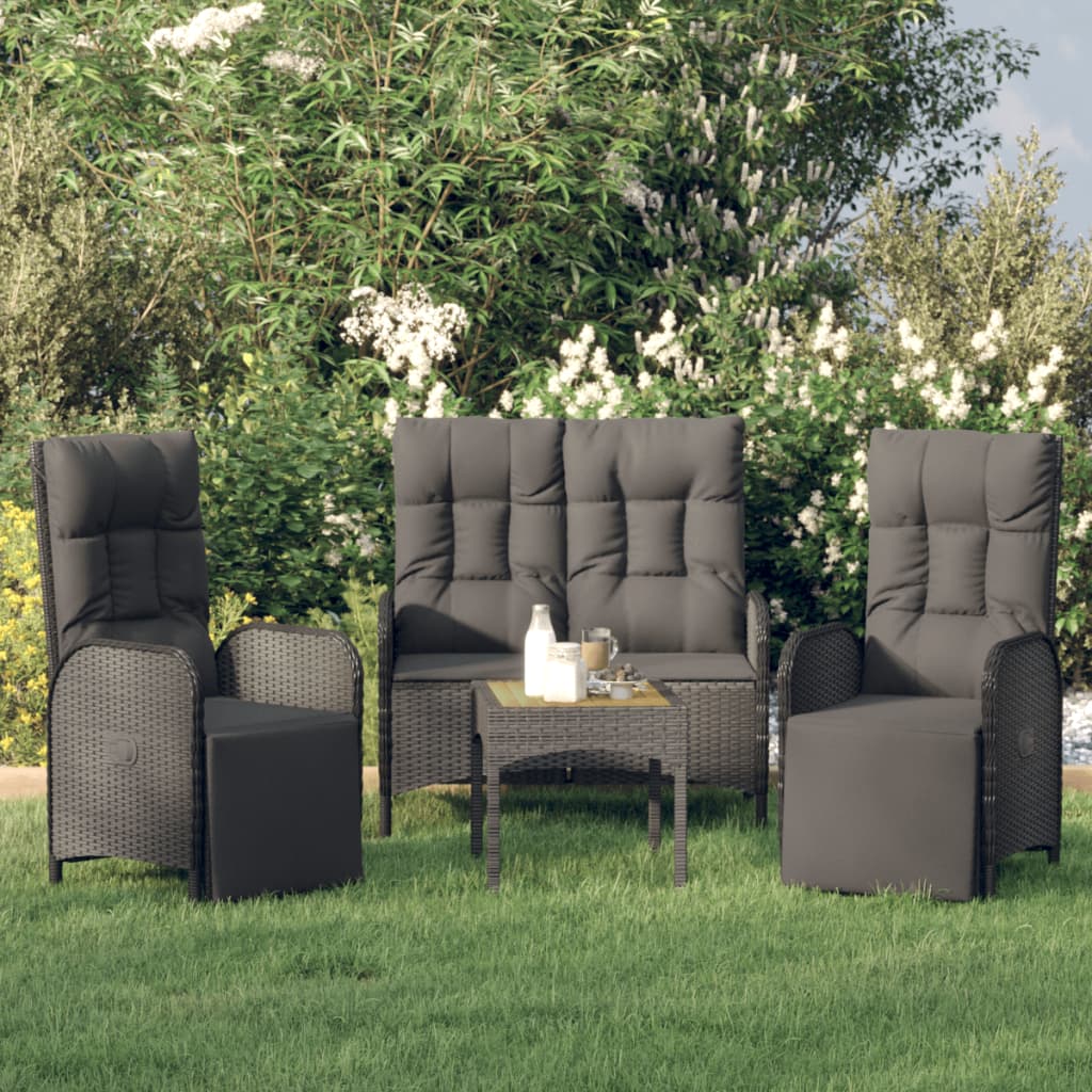 vidaXL 3-tlg. Garten-Essgruppe mit Kissen Schwarz Poly Rattan