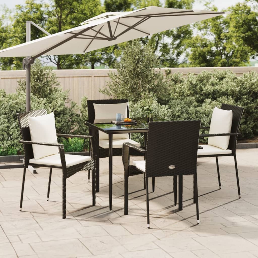 vidaXL Mobilier à dîner de jardin et coussins 5pcs Noir Résine tressée