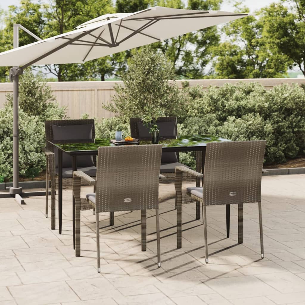 vida XL 5-tlg. Garten-Essgruppe mit Kissen Schwarz und Grau Poly Rattan