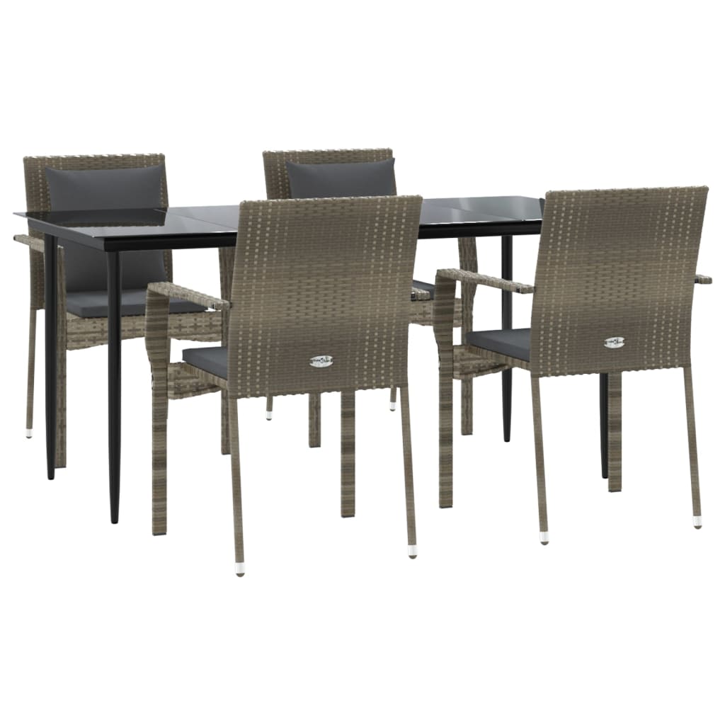 vidaXL 5-delige Tuinset met kussens poly rattan zwart en grijs afbeelding