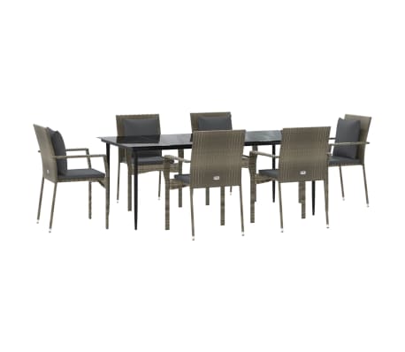 vidaXL 7-tlg. Garten-Essgruppe mit Kissen Schwarz und Grau Poly Rattan