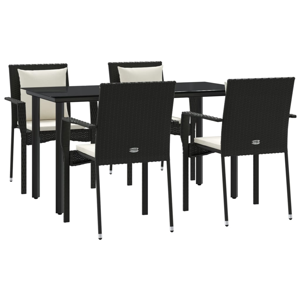 vidaXL 5-delige Tuinset met kussens poly rattan zwart afbeelding