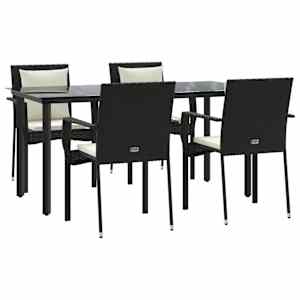 5dílný zahradní jídelní set s poduškami černý polyratan - obrázek 3