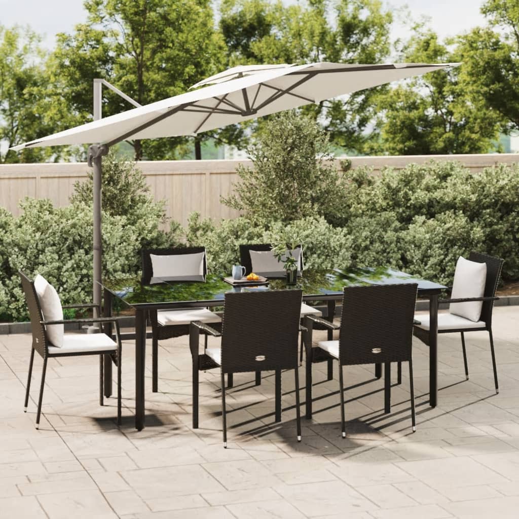 Ensemble à dîner de jardin et coussins 7pcs Noir Résine tressée