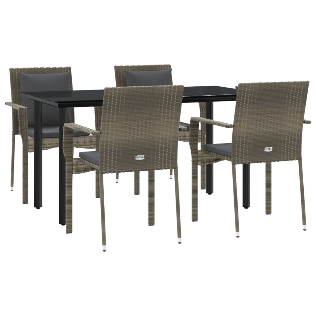 vidaXL 5-delige Tuinset met kussens poly rattan zwart en grijs afbeelding