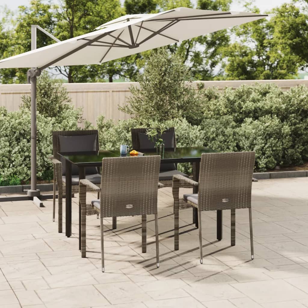 vida XL 5-tlg. Garten-Essgruppe mit Kissen Schwarz und Grau Poly Rattan