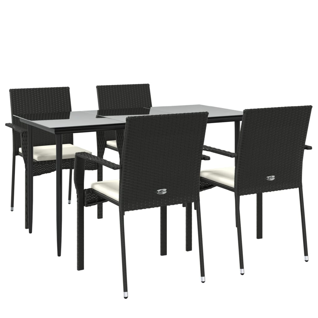 vidaXL 5-delige Tuinset met kussens poly rattan zwart afbeelding