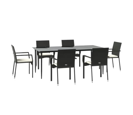 vidaXL 7-delige Tuinset met kussens poly rattan zwart