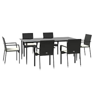 vidaXL 7-delige Tuinset met kussens poly rattan zwart