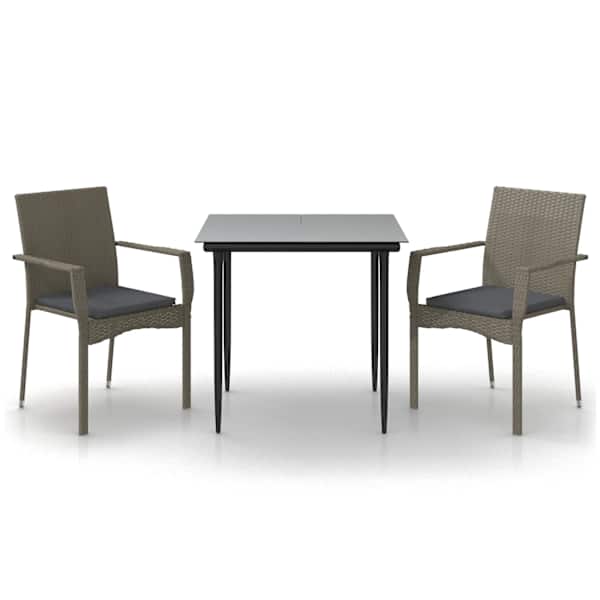vidaXL 3-osaline aiam&ouml;&ouml;bli komplekt patjadega, must/hall, pol&uuml;rotang