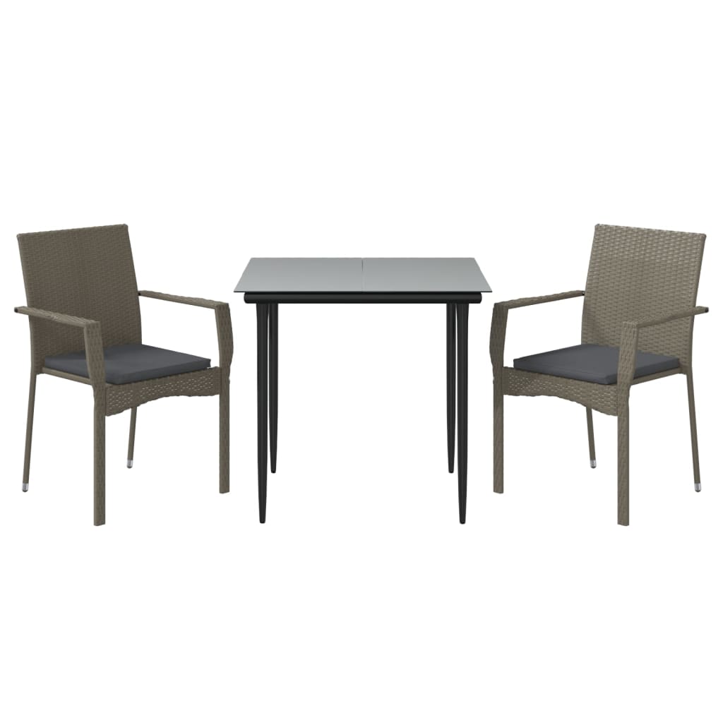 vidaXL 3-delige Tuinset met kussens poly rattan zwart en grijs afbeelding