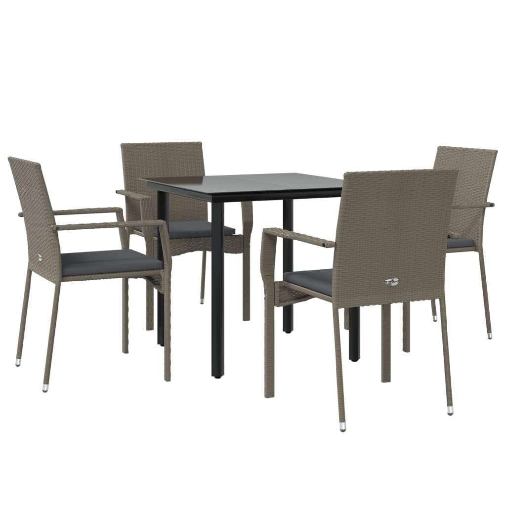 vidaXL Set mobilier grădină cu perne, 5 piese, negru și gri, poliratan