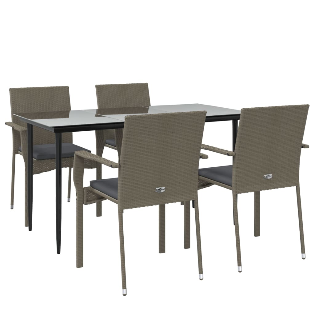 vidaXL 5-delige Tuinset met kussens poly rattan zwart en grijs afbeelding