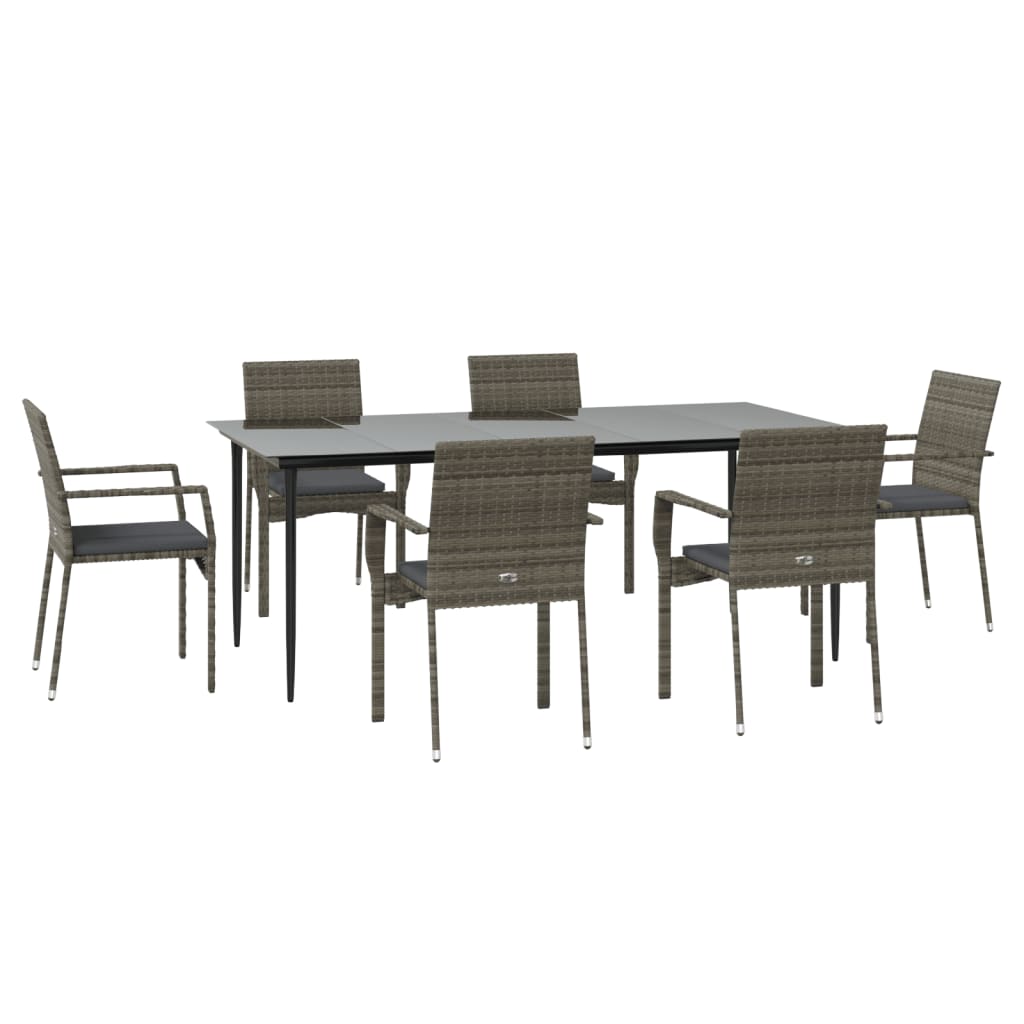 vidaXL 7-delige Tuinset met kussens poly rattan zwart en grijs afbeelding