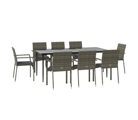 vidaXL 9-delige Tuinset met kussens poly rattan zwart en grijs