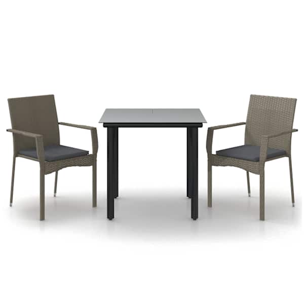 vidaXL 3-osaline aiam&ouml;&ouml;bli komplekt patjadega, must/hall, pol&uuml;rotang