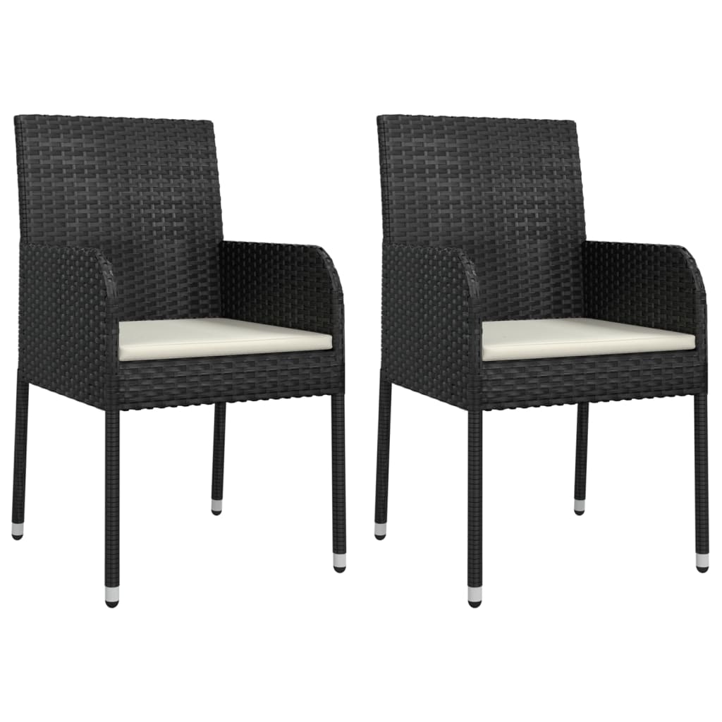 Set mobilier de grădină cu perne, 3 piese, negru, poliratan