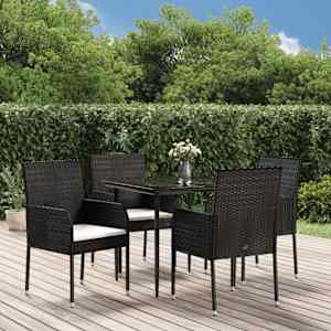 Vrtna jedilna garnitura 5-delna z blazinami črn poli ratan