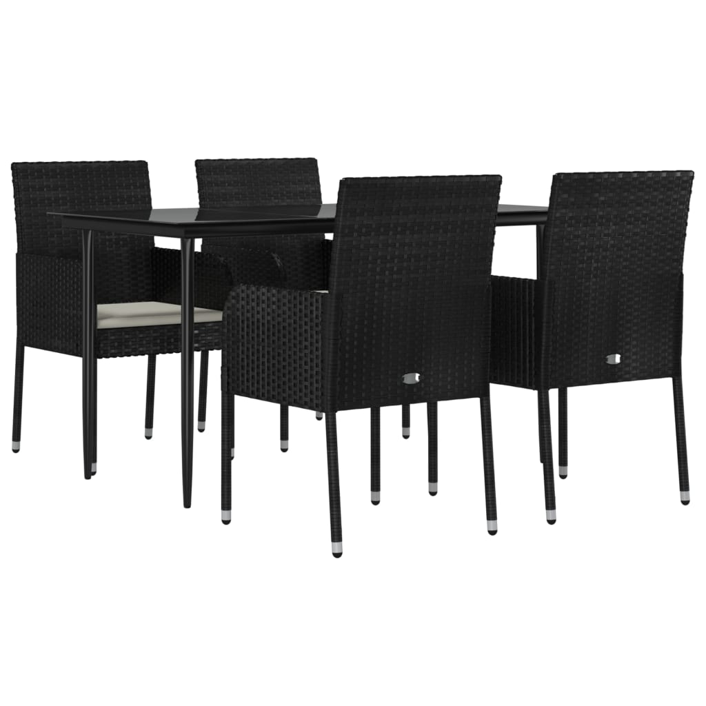 vidaXL 5-delige Tuinset met kussens poly rattan zwart afbeelding