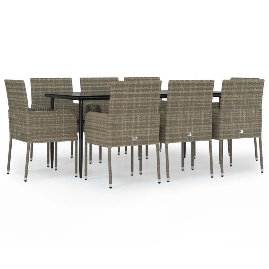 vidaXL 9-delige Tuinset met kussens poly rattan zwart en grijs