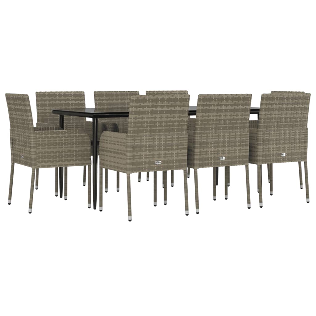 Thumbnail - vidaXL 9-tlg. Garten-Essgruppe mit Kissen Schwarz und Grau Poly Rattan