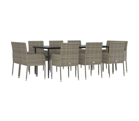 vidaXL 11-delige Tuinset met kussens poly rattan zwart en grijs