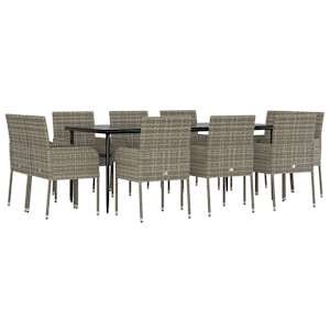 vidaXL 11-delige Tuinset met kussens poly rattan zwart en grijs