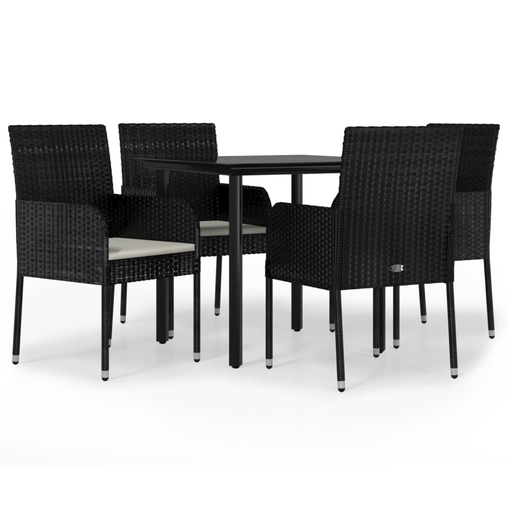 Thumbnail - vidaXL 5-tlg. Garten-Essgruppe mit Kissen Schwarz Poly Rattan