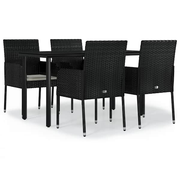 vidaXL 5-osaline aiam&ouml;&ouml;bli komplekt patjadega, must, pol&uuml;rotang