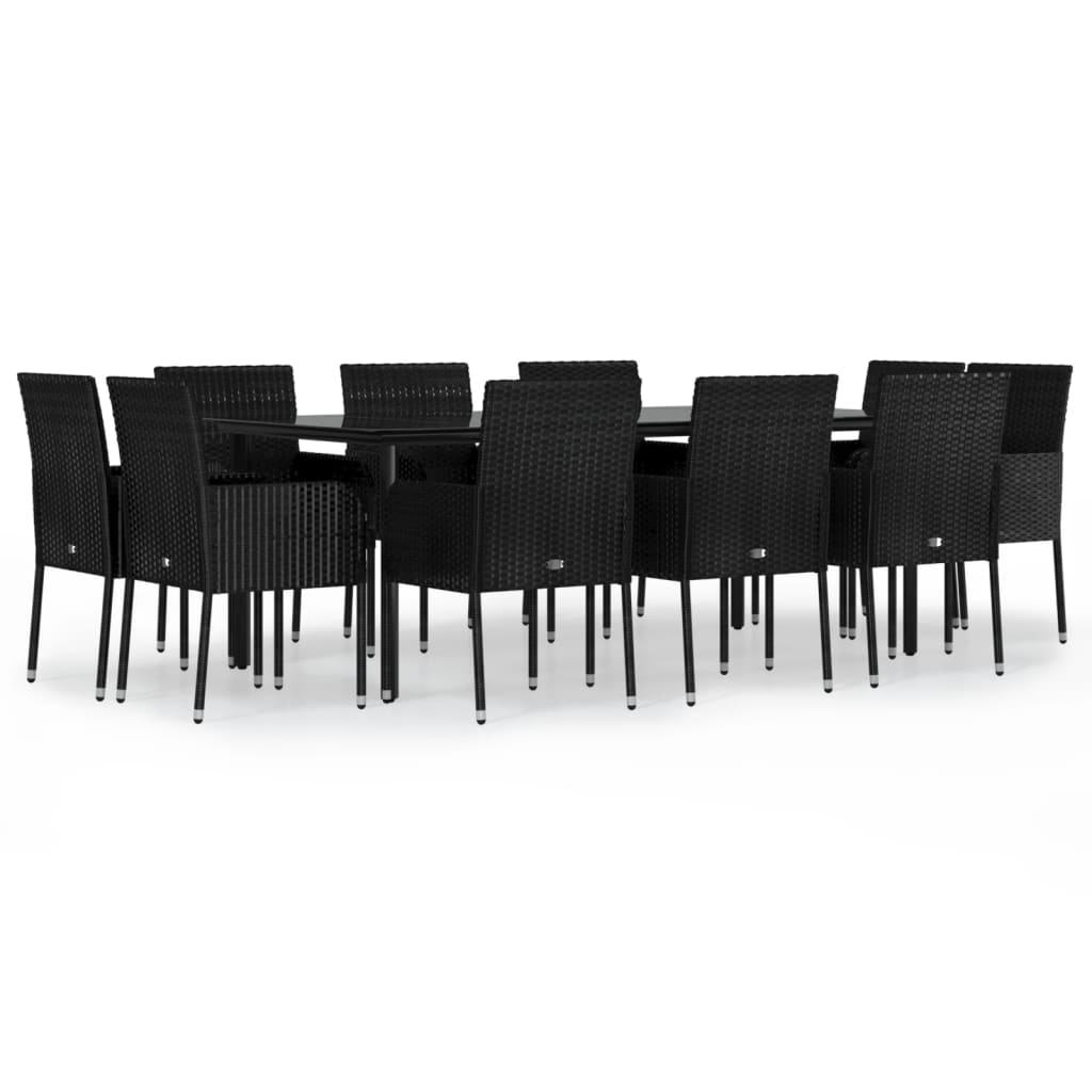 vidaXL 11-delige Tuinset met kussens poly rattan zwart