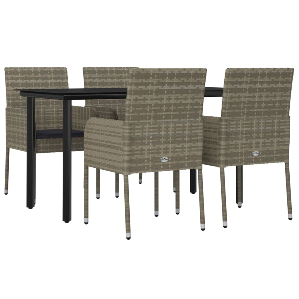 vidaXL 5-delige Tuinset met kussens poly rattan zwart en grijs afbeelding