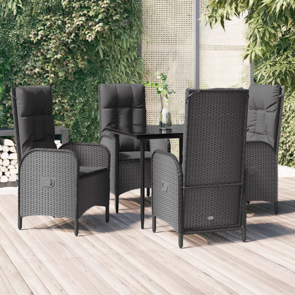 vidaXL 5-tlg. Garten-Essgruppe mit Kissen Schwarz Poly Rattan