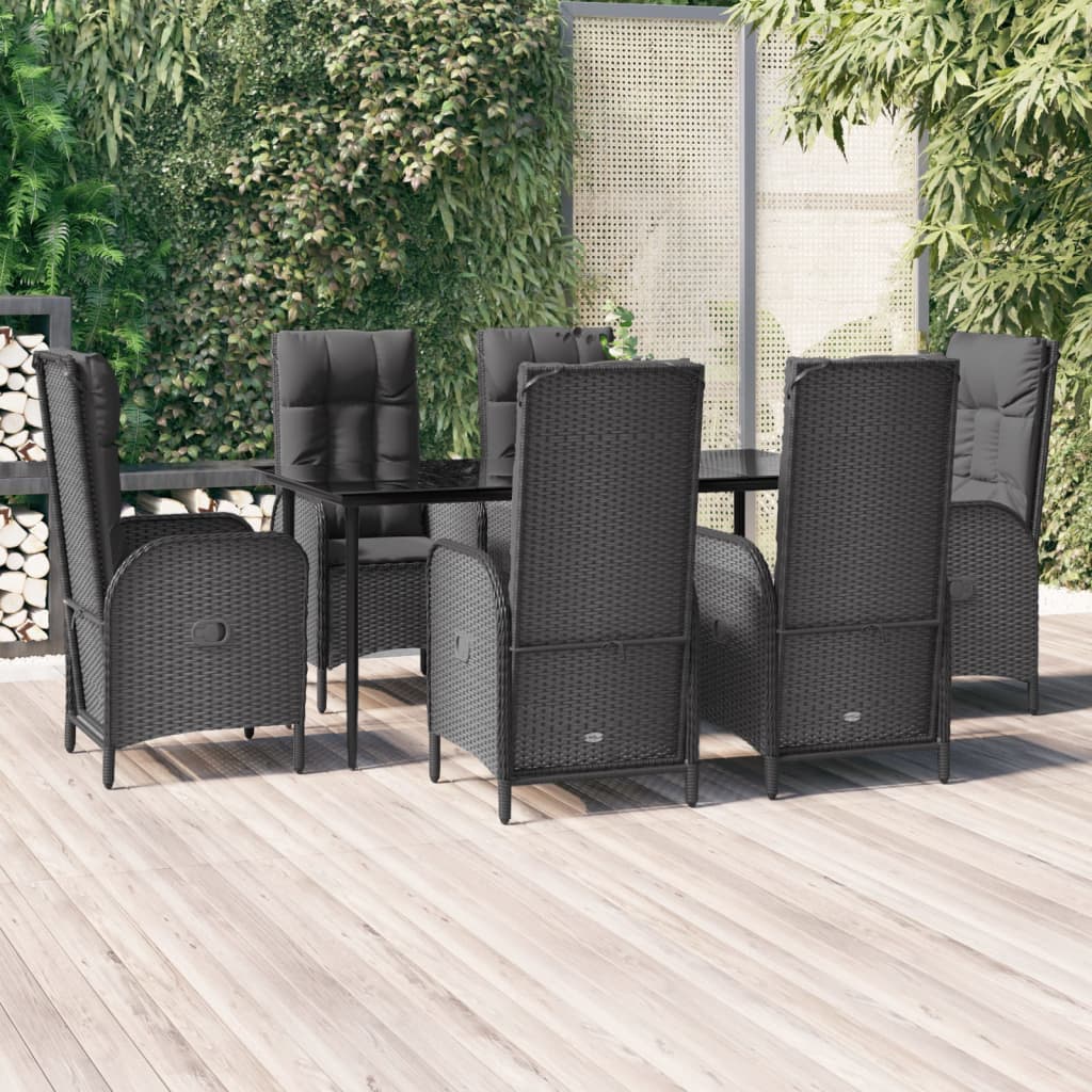 vidaXL Ensemble à dîner de jardin et coussins 7pcs Noir Résine tressée