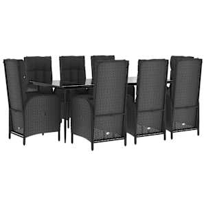 vidaXL 9-delige Tuinset poly rattan zwart